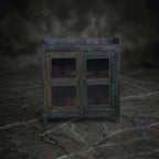 Distressed Blue Glazed Wooden Display Cabinet