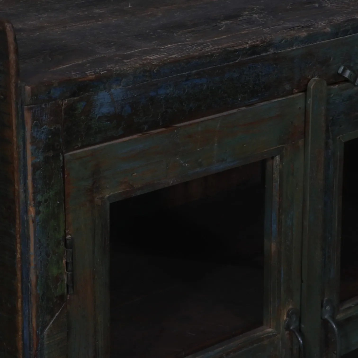 Distressed Blue Glazed Wooden Display Cabinet