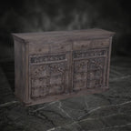 Hand-Carved Wooden Sideboard with Lattice Fretwork