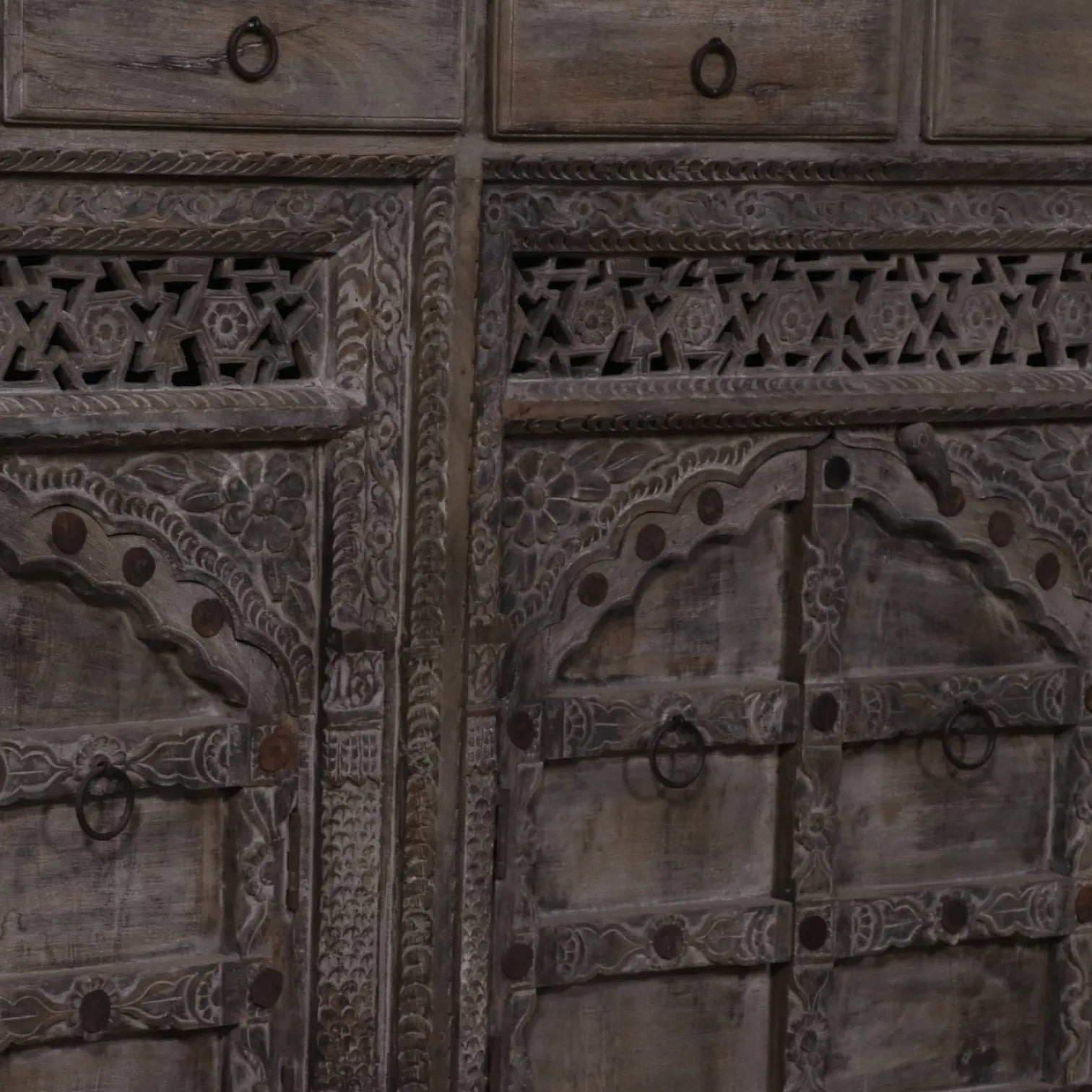 Hand-Carved Wooden Sideboard with Lattice Fretwork