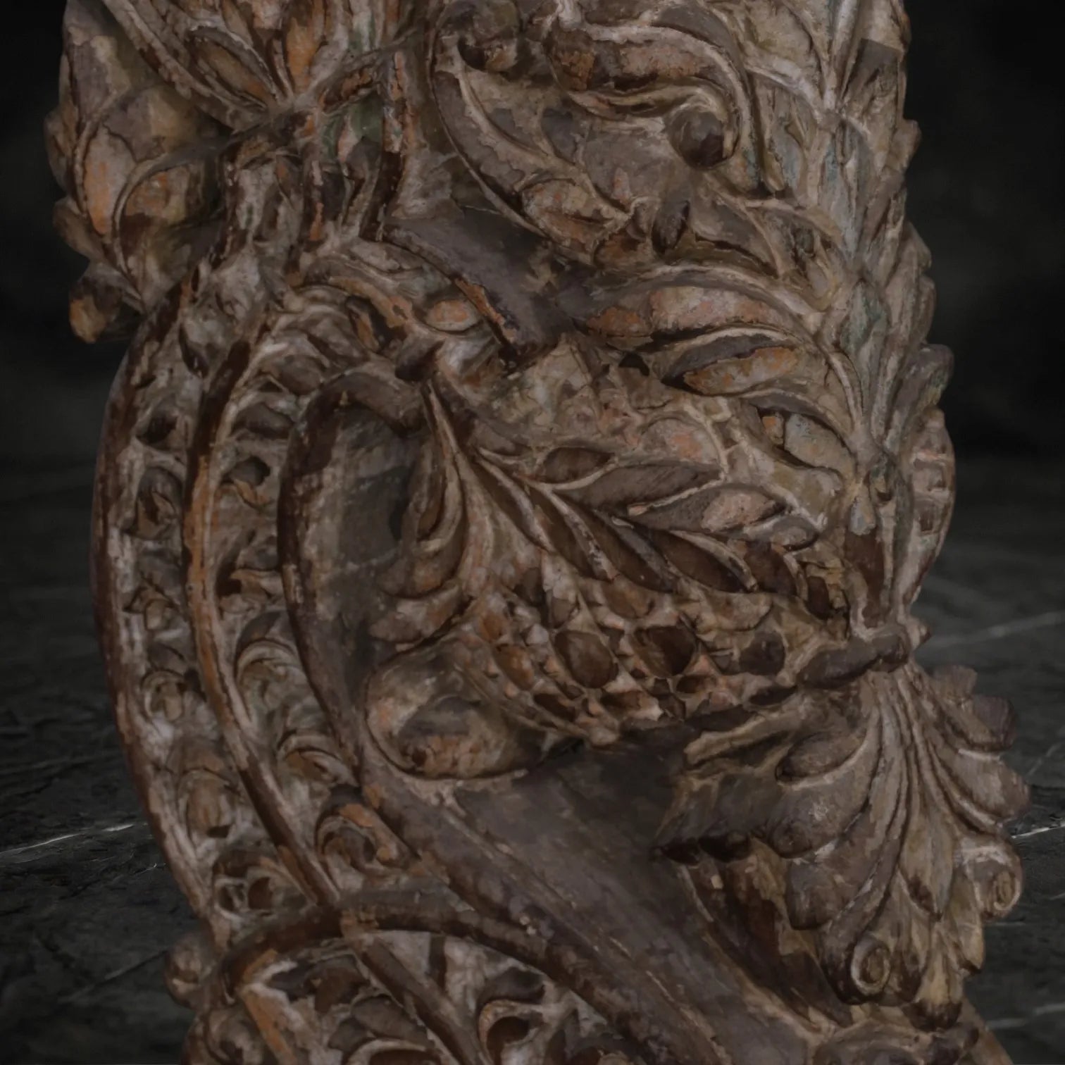 Architectural Fragment: Ornate Hand-Carved Wooden Bracket
