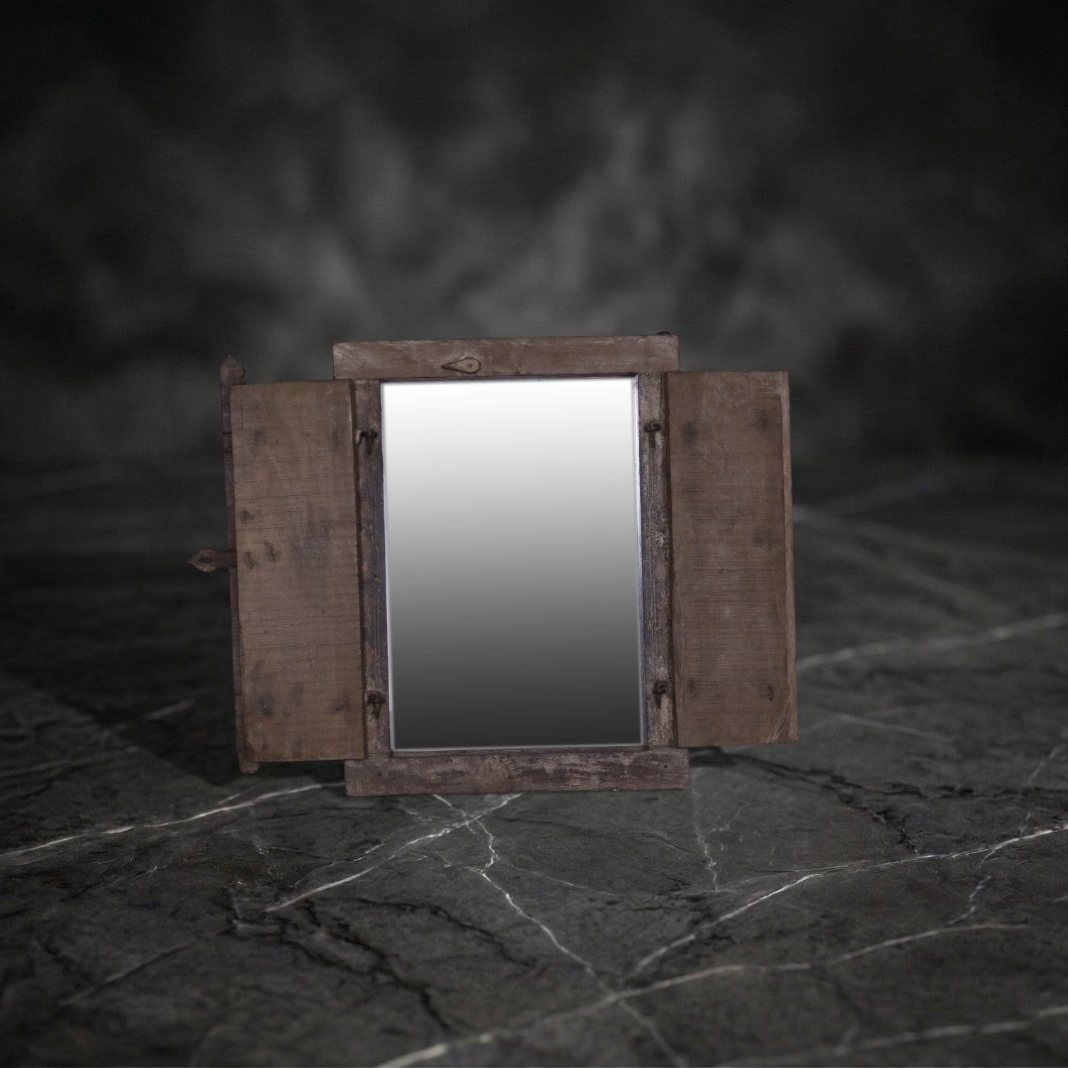 Vintage Jharokha-Style Mirror with Functional Shutters