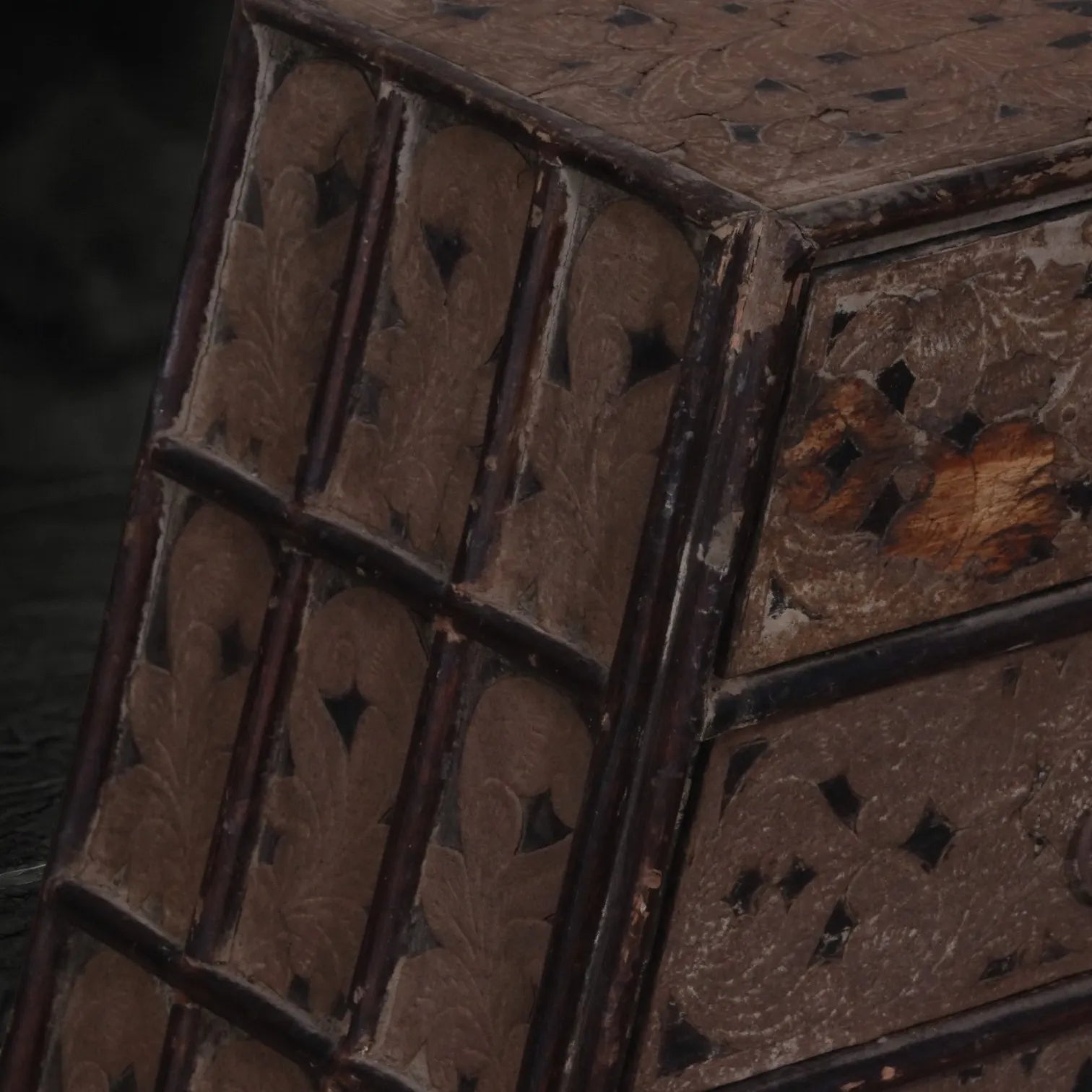 Vintage Hand-Painted Pyramidal Desktop Chest