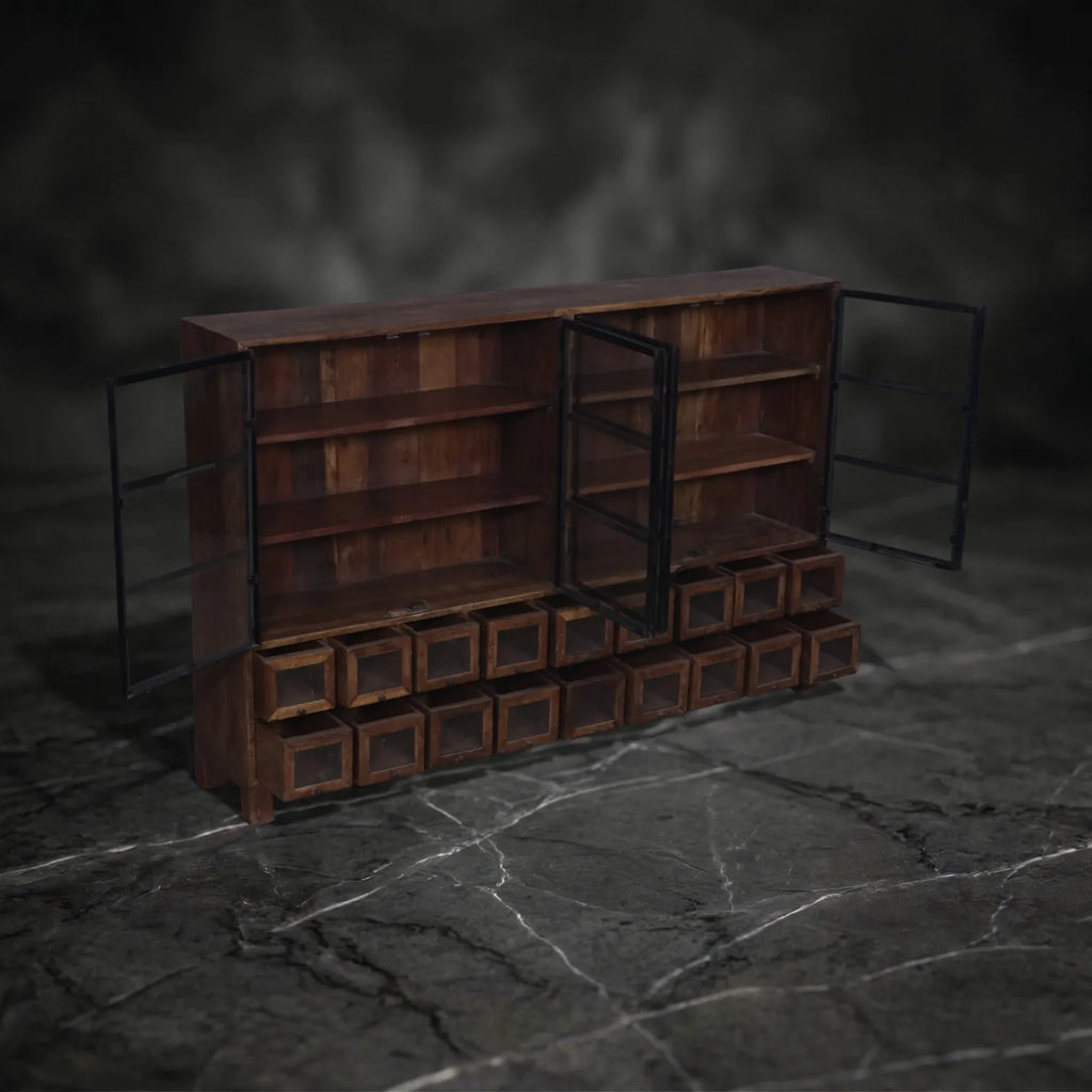 Industrial Apothecary Display Sideboard