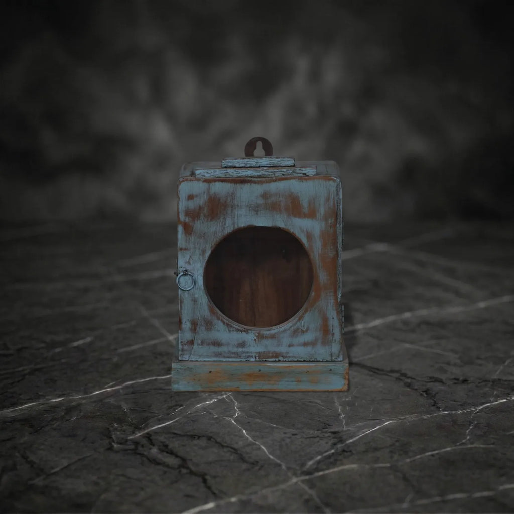 Vintage Distressed Turquoise Wall-Mounted Lantern