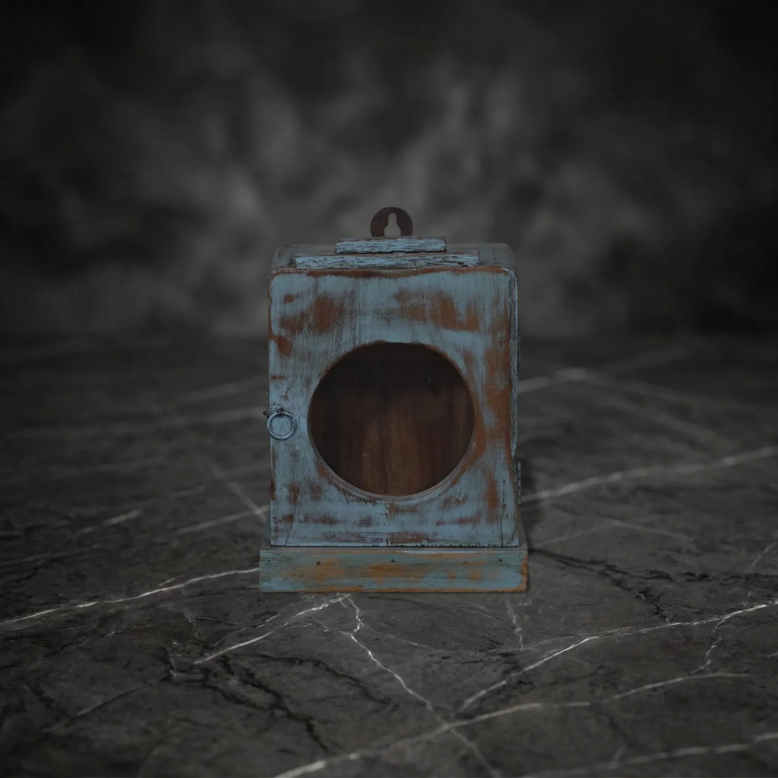 Vintage Distressed Turquoise Wall-Mounted Lantern