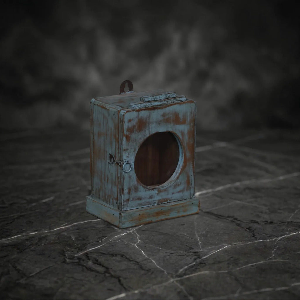 Vintage Distressed Turquoise Wall-Mounted Lantern