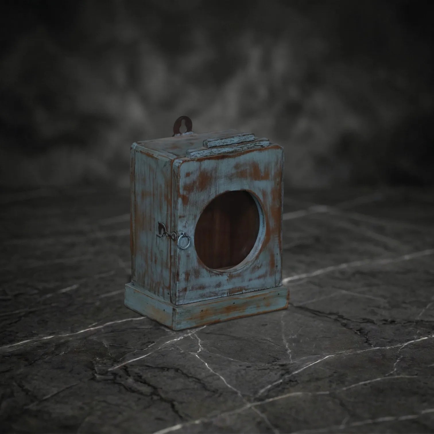 Vintage Distressed Turquoise Wall-Mounted Lantern