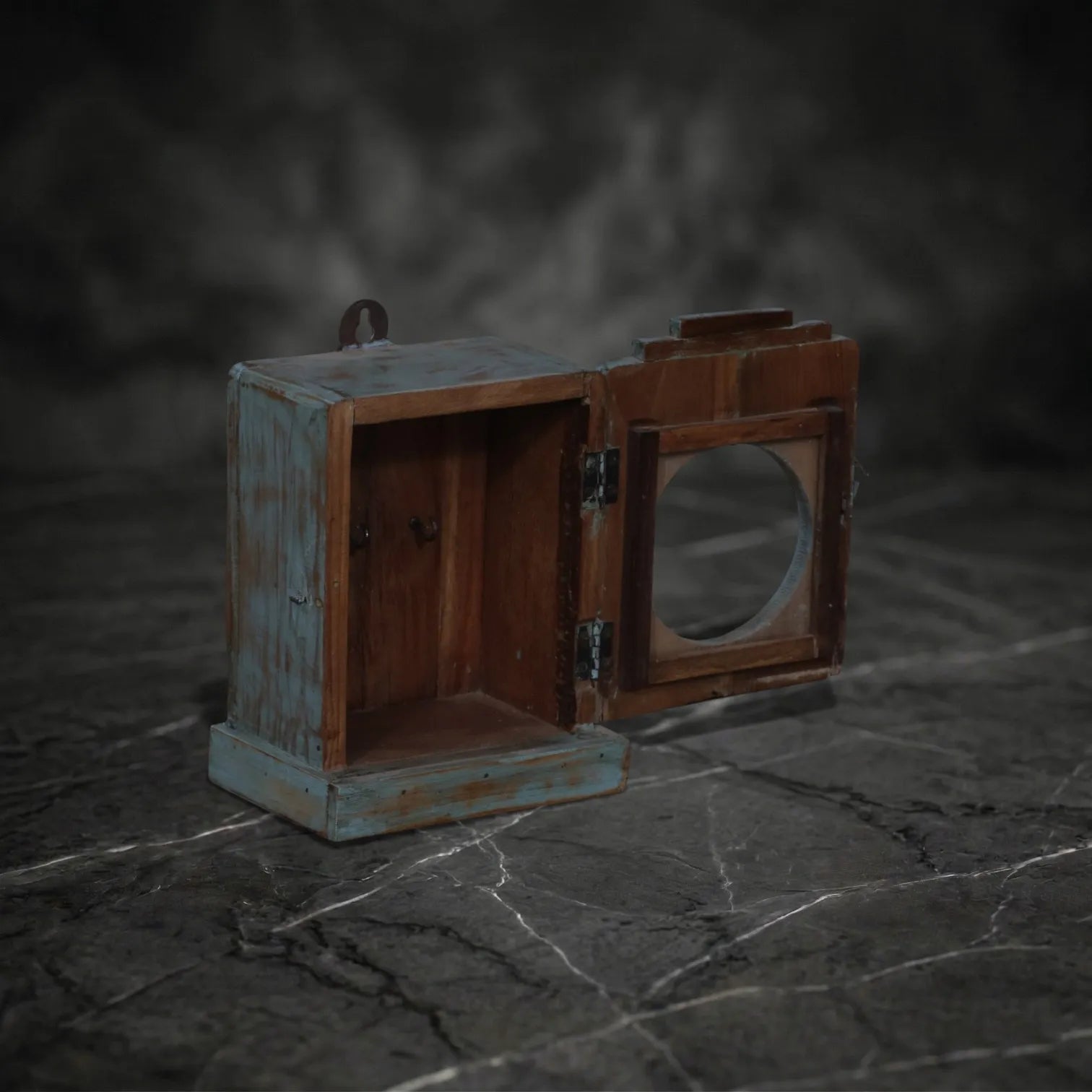 Vintage Distressed Turquoise Wall-Mounted Lantern