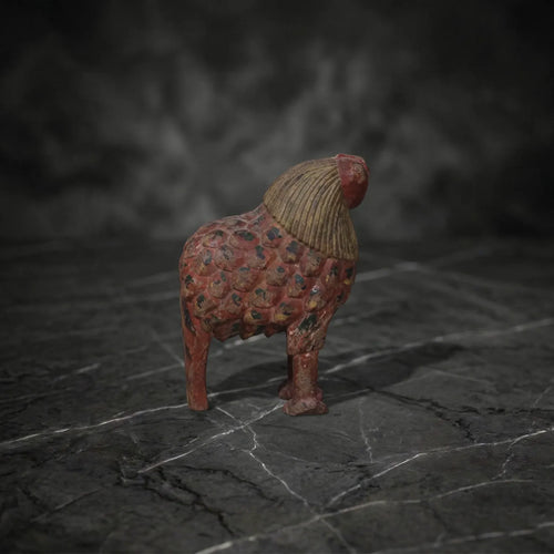 Antique Polychrome Wooden Lion (Singha) Guardian Sculpture