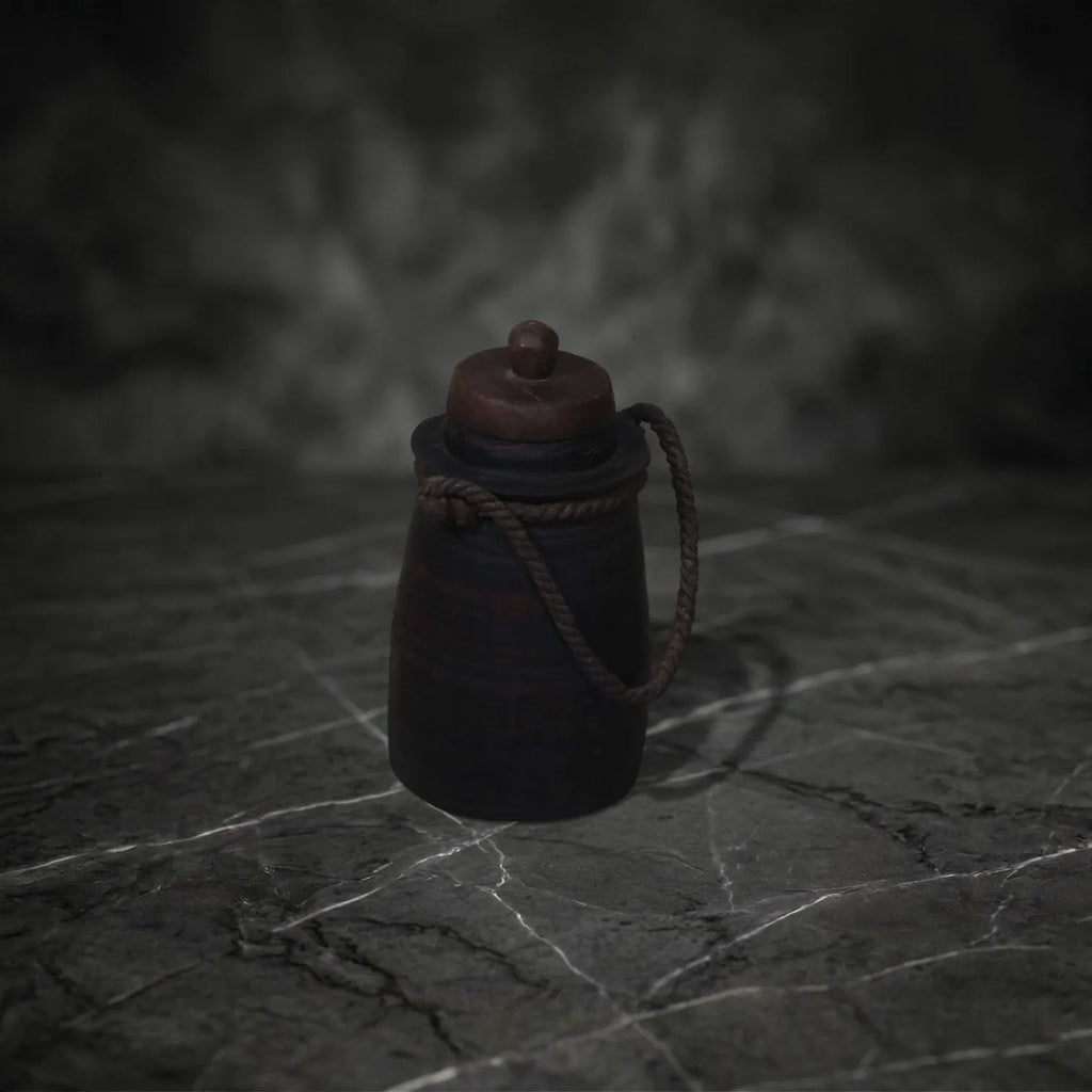 Antique Naga Tribal Wooden Water Jug with Jute Handle