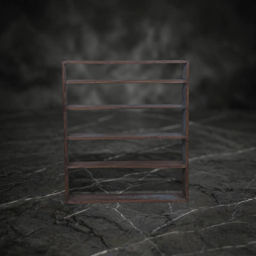 Vintage Industrial Wood & Blue Pigment Open Bookshelf